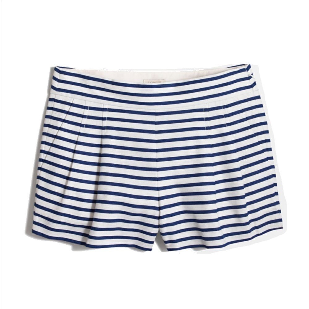 💙 J. Crew Factory Blue and White Striped Dress-Up Pleated Shorts Size 4